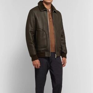Theory Men’s 100% Shearling Lamb Leather Dark Green Salta Eli Jacket Coat fur